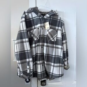 Xl Realtree Plaid Hooded Fleece Jacket - Black and White